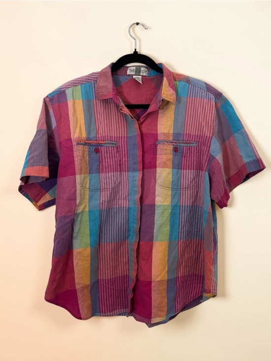 American Line Tops - Vintage American Line Madras Plaid Button Up Shirt Size 20W 100% Cotton 80s/90s